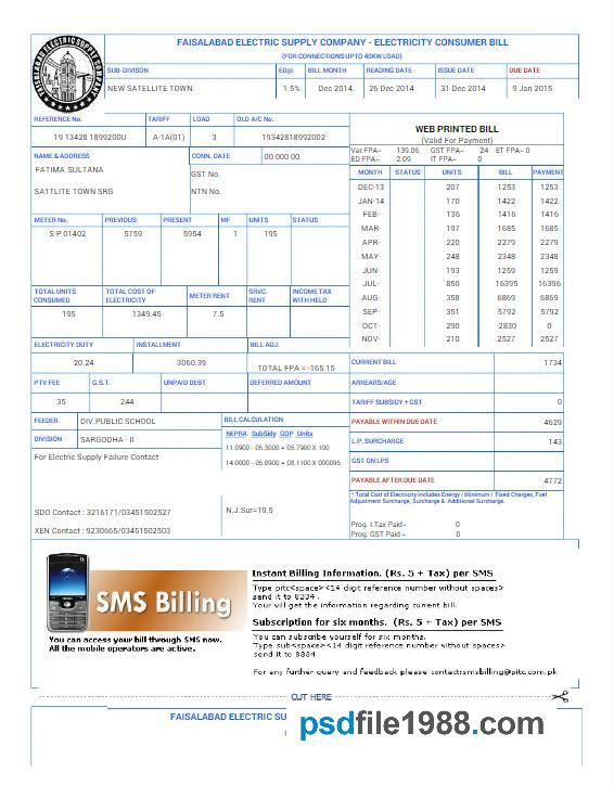 Pakistan Faisalabad Utility Bill